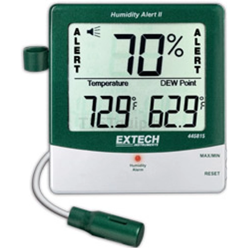 Extech 445815 páratartalommérő és hőmérsékletmérő kijelző külső szondával riasztási funkcióval